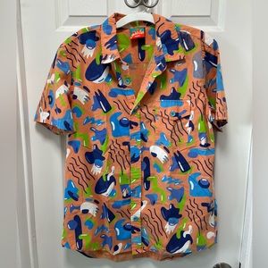 Mokuyobi button up shirt, size medium, bright fun 80’s inspired shirt, spring